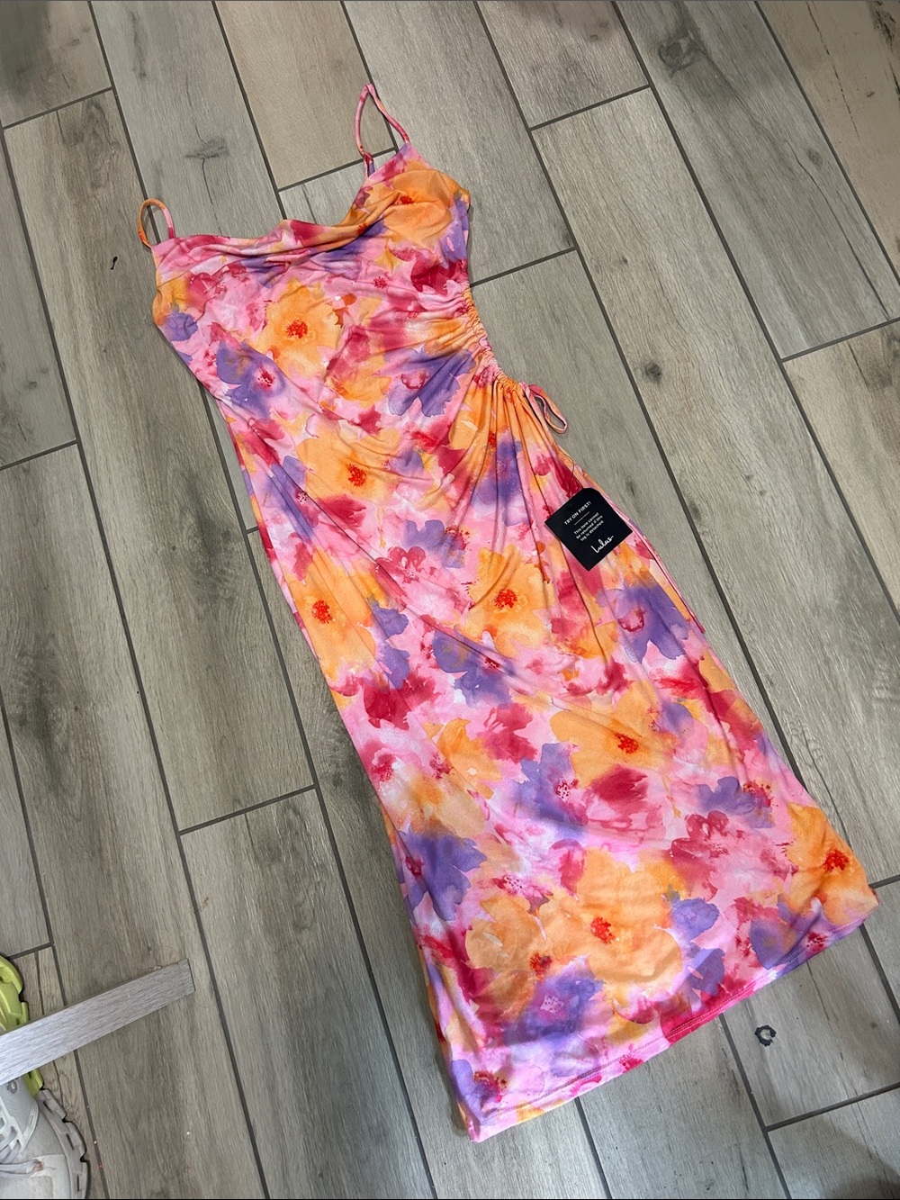 Lulu's Floral Slip Midi Dress in Pink, Orange & Purple brand new